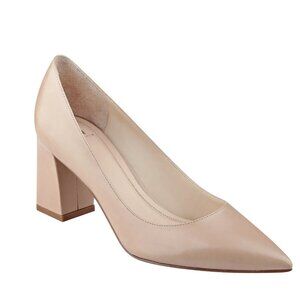 Marc Fisher Zala Block Heel Pointed Toe Pump Light Natural Leather Size 7 1/2 M